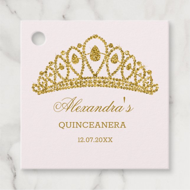 Étiquettes Cadeau Effet parties scintillant or moderne tiara Quincea (Devant)