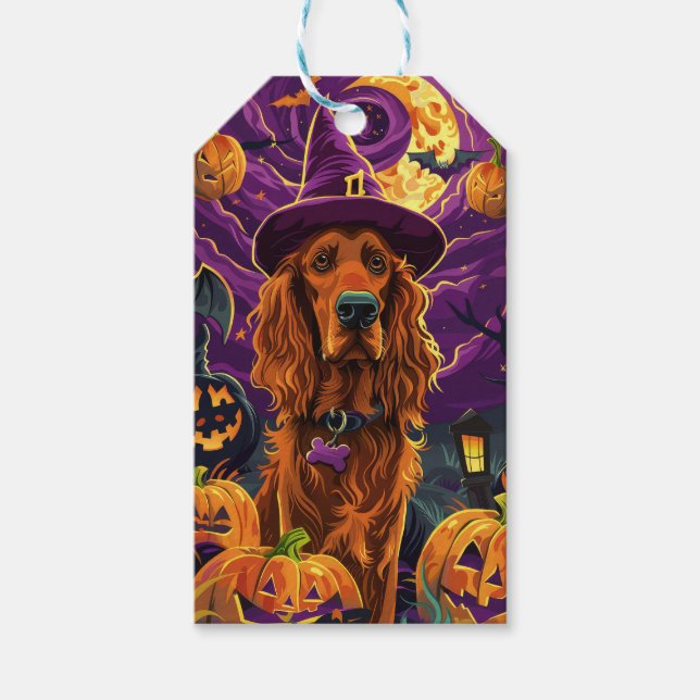 Étiquettes-cadeau Éffrayant Irish Red Setter Citrouille de sorcière  (Devant)