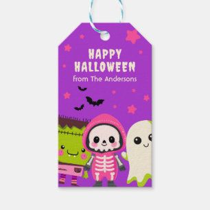 Étiquettes-cadeau Éffrayant Mash Monstre Purple Joyeux Halloween