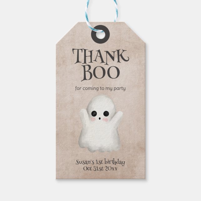 Étiquettes-cadeau Éffrayant One Kawaii Ghost Halloween Anniversaire (Devant)