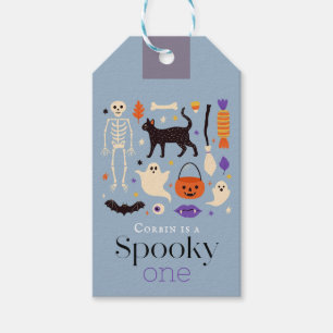 Étiquettes-cadeau Éffrayant Un Halloween Motifs Bleu 1er anniversair