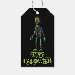 Étiquettes-cadeau Éffrayante fête de zombie noir vert et drôle. Hall