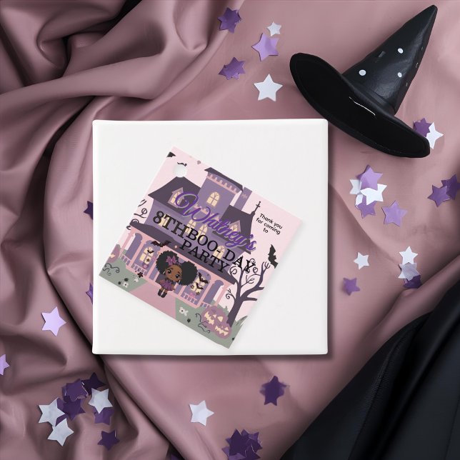 Étiquettes Cadeau Éffrayante gothique Fille pourpre afro-puff Annive (Spooky Gothic Girl Purple afro-puff Birthday Favor Tags)