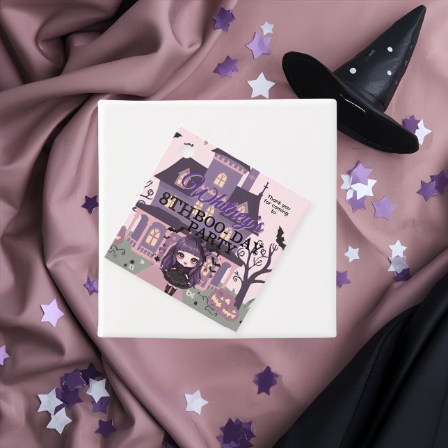 Étiquettes Cadeau Éffrayante Gothique Fille violette fête d'annivers (Spooky Gothic Girl Purple Birthday Party Favor Tags)