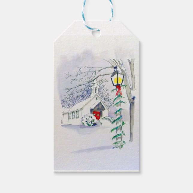 Étiquettes-cadeau Église de Noël (Devant)