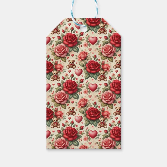 Étiquettes-cadeau Élégance romantique : Roses et coeurs (Devant)