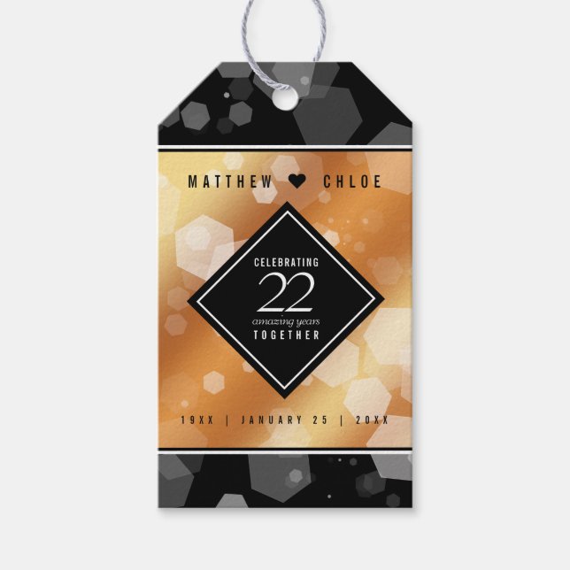 Étiquettes-cadeau Élégant 22e anniversaire de Mariage de cuivre (Devant)