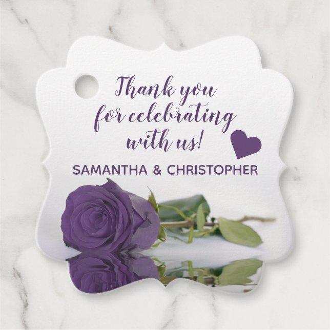 Étiquettes Cadeau Élégant Améthyste Rose violet Merci Mariage (Devant)