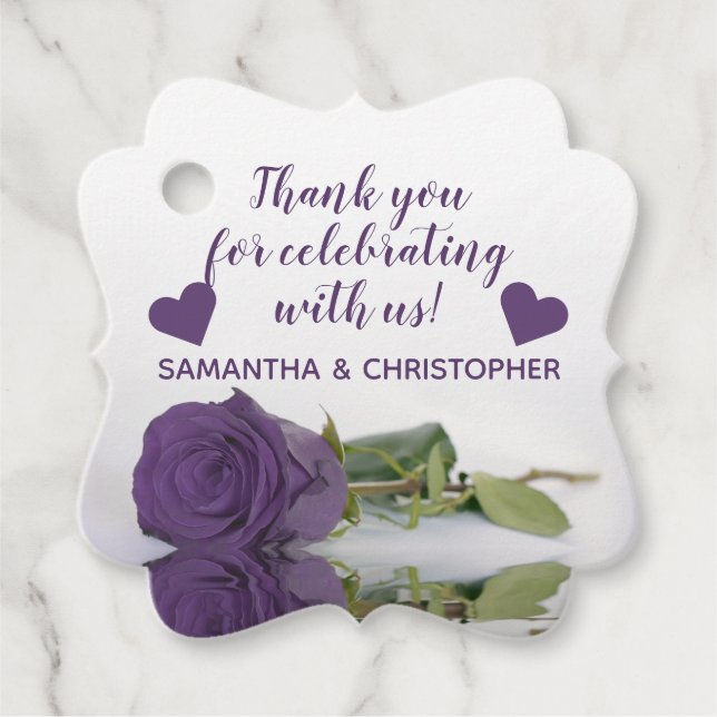 Étiquettes Cadeau Élégant Améthyste Rose violet Merci Mariage (Devant)