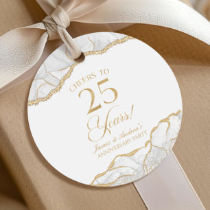 Étiquettes Cadeau Élégant Anniversaire de 25 ans en Agate et Or Blan