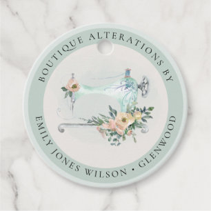 Étiquettes Cadeau Elégant Aqua Grey Machine à coudre Cuisine florale