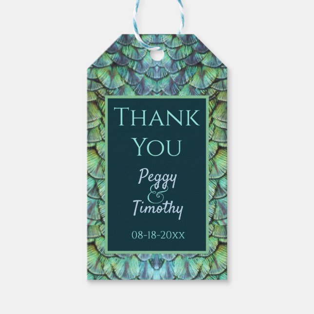 Étiquettes-cadeau Elégant Aqua Peacock Feathers Mariage Favor Cadeau (Devant)