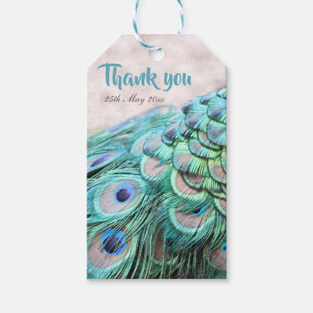 Étiquettes-cadeau Elégant Aqua Peacock Plumes Mariage Faveur (Devant)