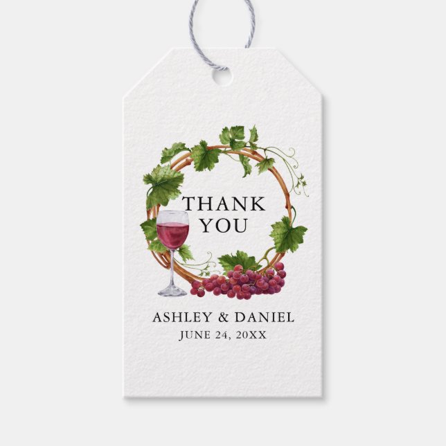Étiquettes-cadeau Élégant aquarelle Grappe Vins Bois Mariage Wreath (Devant)