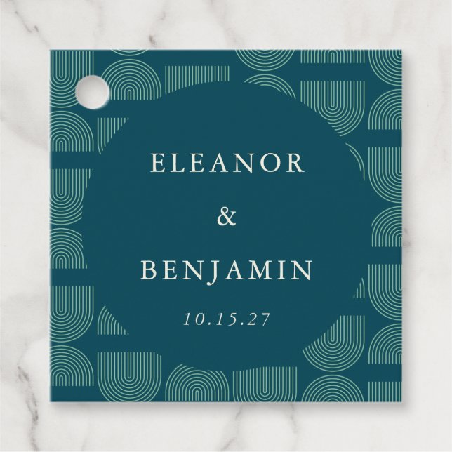 Étiquettes Cadeau Elégant Arc Retro Chic Turquoise Bleu Personnalisé (Devant)