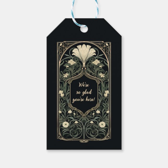 Étiquettes-cadeau Élégant Art nouveau foncé Floral Mariage Balise ca (Devant)