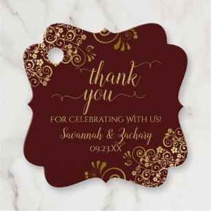 Étiquettes Cadeau Elégant Auburn Brown & Mariage or Merci