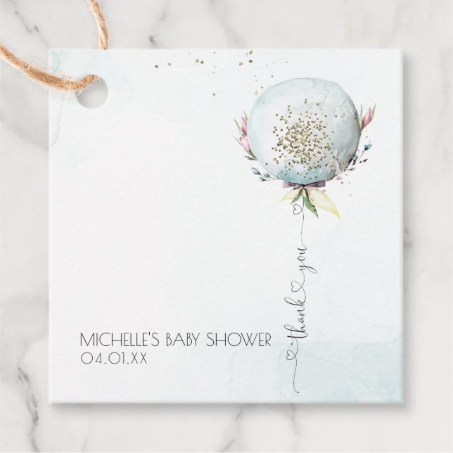 Étiquettes Cadeau Élégant Baby shower bleu à ballets Merci (Devant)