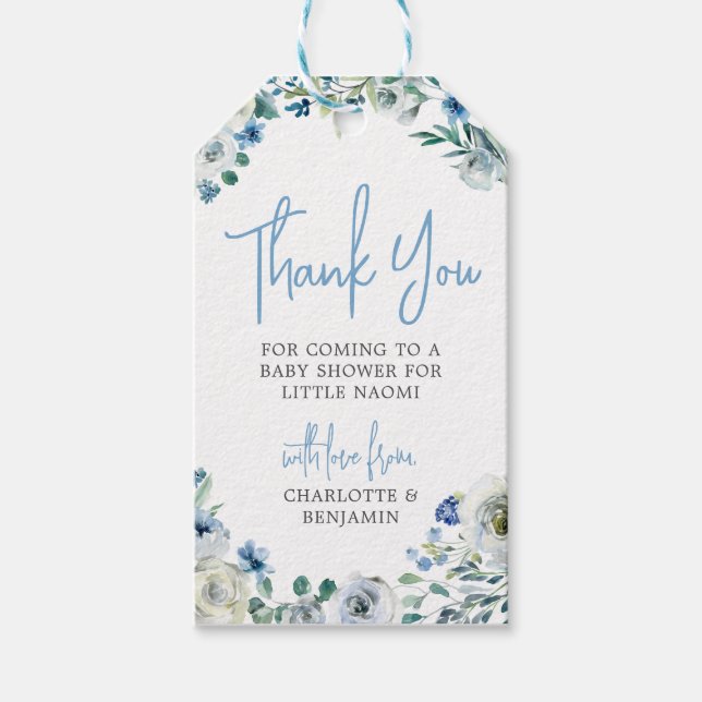 Étiquettes-cadeau Elégant Baby shower de Merci de printemps bleu (Devant)