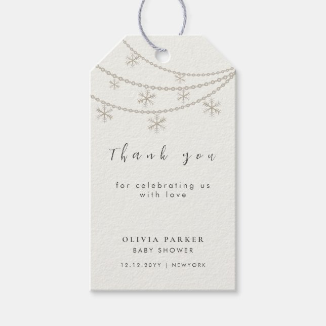 Étiquettes-cadeau Élégant Baby shower de neige Merci d'hiver (Devant)