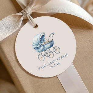 Étiquettes Cadeau Elégant Baby shower de transport Vintage bébé bleu