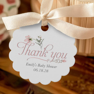 Étiquettes Cadeau Élégant Baby shower Fleur sauvage de calligraphie