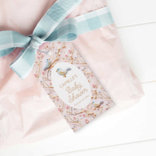 Étiquettes-cadeau Élégant Baby shower floral rose hivernal