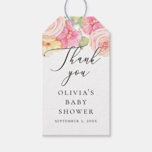 Étiquettes-cadeau Elégant baby shower floral rose vif merci