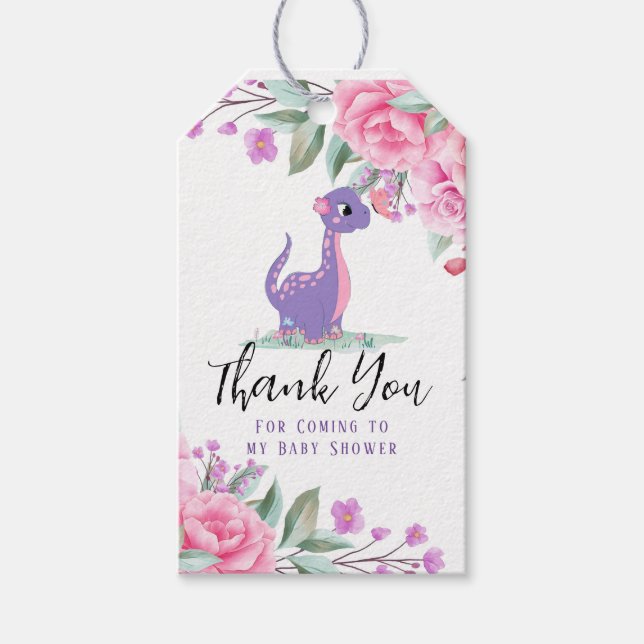 Étiquettes-cadeau Élégant Baby shower Papillon Dinosaure Rose Violet (Devant)