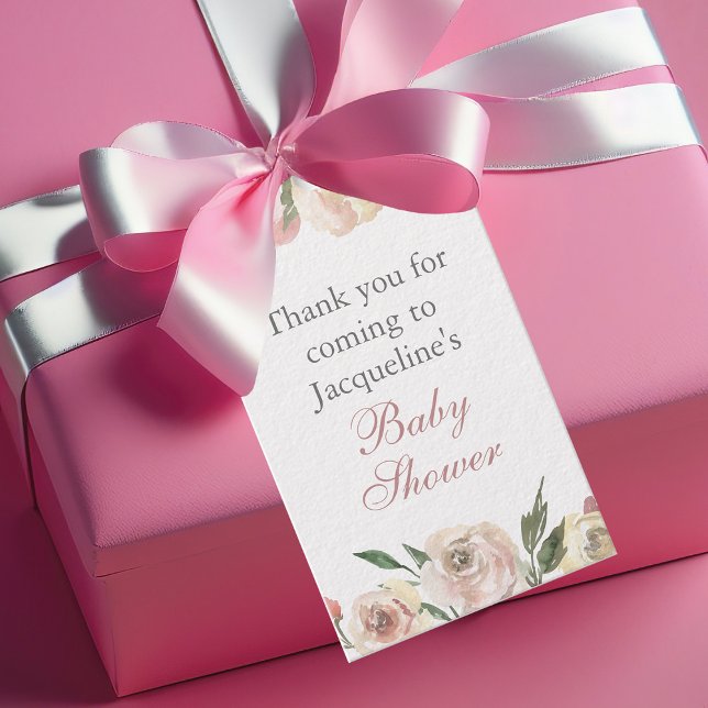 Étiquettes-cadeau Élégant Baby shower rose pâle Floral Personnalisé (Créateur téléchargé)
