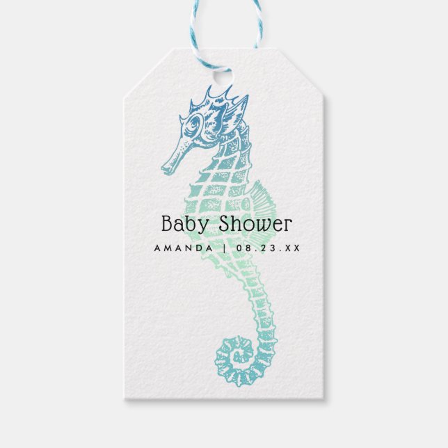 Étiquettes-cadeau Elégant Baby shower Seahorse (Devant)