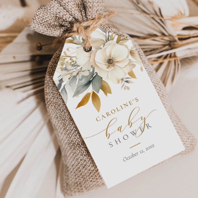 Étiquettes-cadeau Élégant Bébé Floral Neutre Dans Le Baby shower Fle (Créateur téléchargé)