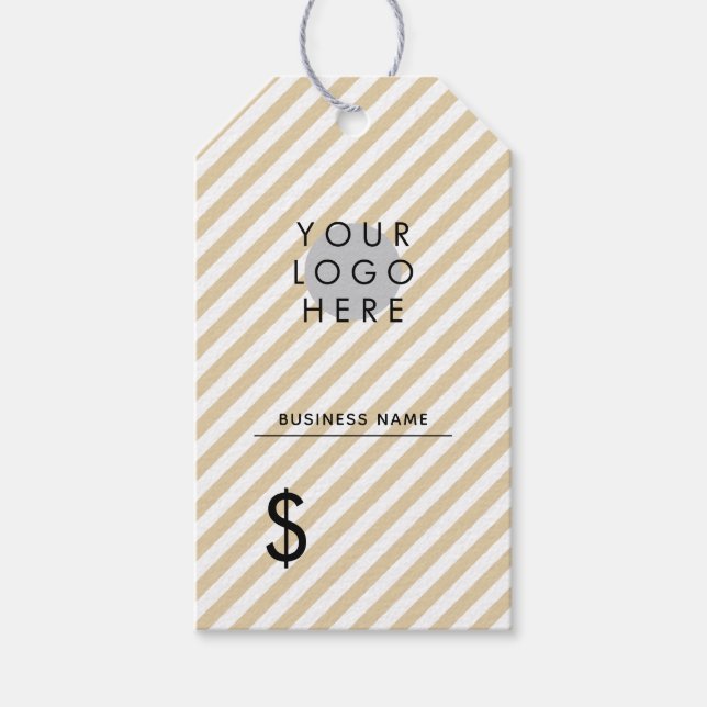 Étiquettes-cadeau Élégant Beige Blanc Votre logo Trou Prix Tag (Devant)