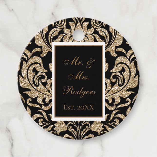 Étiquettes Cadeau Élégant Black and Gold Faux Parties scintillant Ma (Devant)