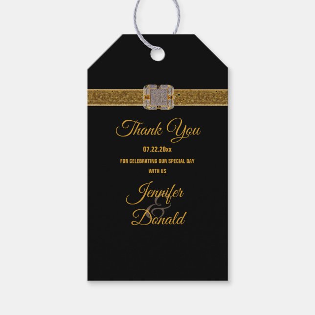 Étiquettes-cadeau Élégant Black Gold Parties scintillant Mariage Bro (Devant)
