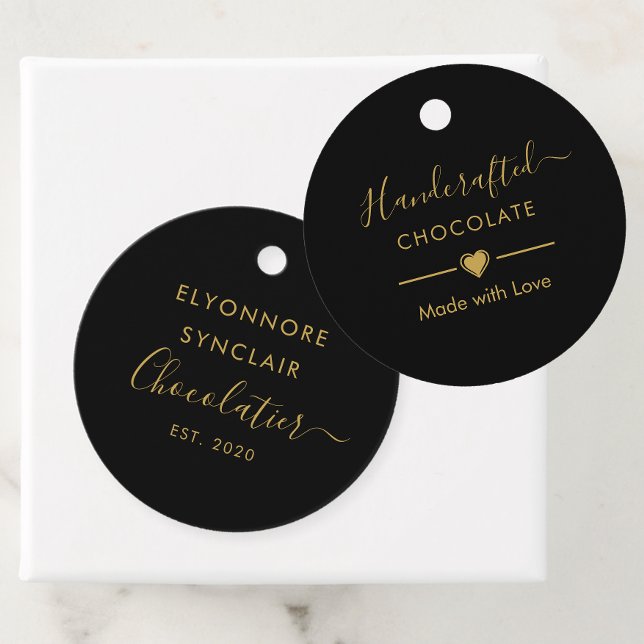 Étiquettes Cadeau Elegant Black Gold Script Chocolatier Qr Code (Créateur téléchargé)