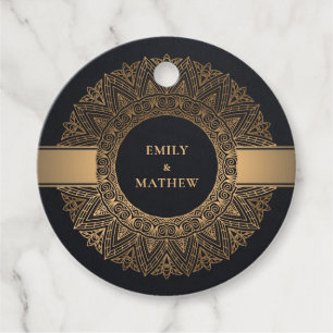 ÉTIQUETTES CADEAU ÉLÉGANT BLACK OR CLASSIQUE ORNATE MANDALA MARIAGE