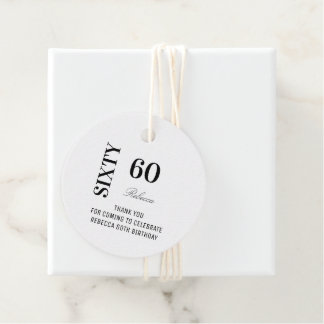 Étiquettes Cadeau Elegant Black White Script 60 Birthday Thank You  