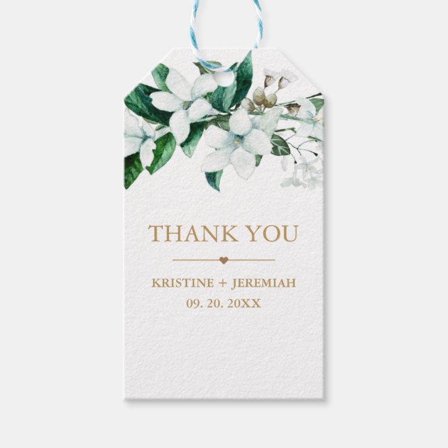Étiquettes-cadeau Elégant blanc Aquarelle Floral Mariage (Devant)