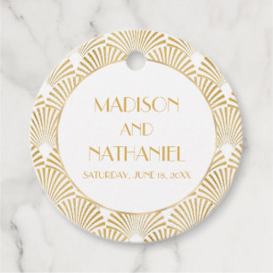 Étiquettes Cadeau Elégant Blanc Or Géométrique Mariage Art Déco