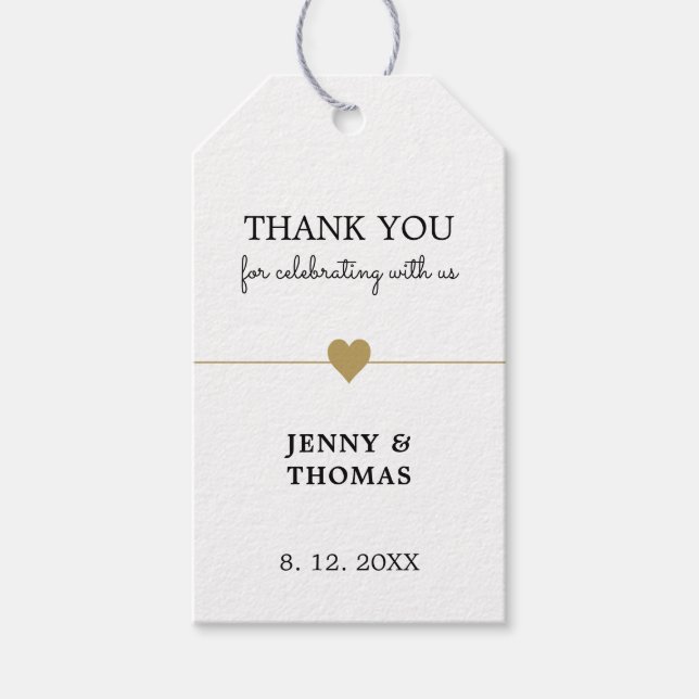 Étiquettes-cadeau Elégant Blanc pur Faux Gold Heart Thankyou Class (Devant)