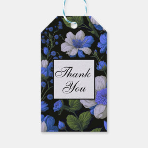 Étiquettes-cadeau Elégant bleu argenté blanc élégant floral rétro