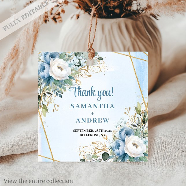 Étiquettes Cadeau Élégant bleu bleu floral Eucalyptus Mariage balise (Elegant Dusty Blue Floral Eucalyptus Wedding Tag)