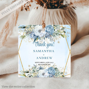 Étiquettes Cadeau Elégant bleu bleu floral Parties scintillant or Fa