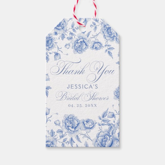 Étiquettes-cadeau Elégant Bleu Chic Toile Chinoiserie Fête des marié (Devant)