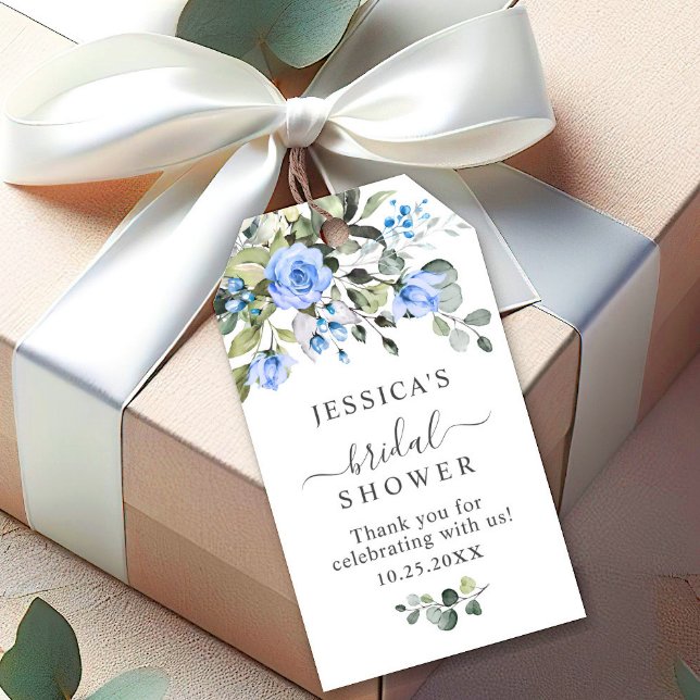 Étiquettes-cadeau Elégant bleu Eucalyptus Roses privilégient le Merc (Créateur téléchargé)