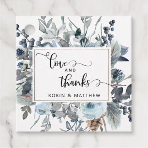 Étiquettes Cadeau Elégant bleu Floral Amour et Merci mariage Favor