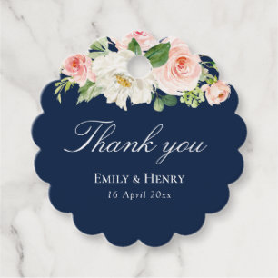 Étiquettes Cadeau Elégant bleu marine bleu bleu mariage floral