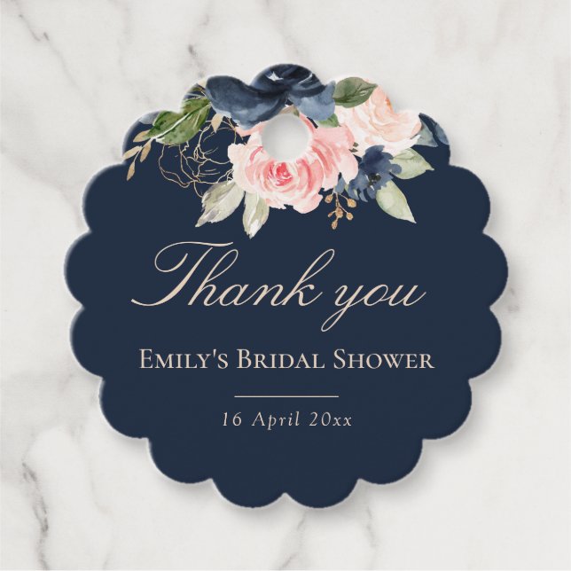 Étiquettes Cadeau Elégant bleu marine blush nuptiale douche merci (Devant)