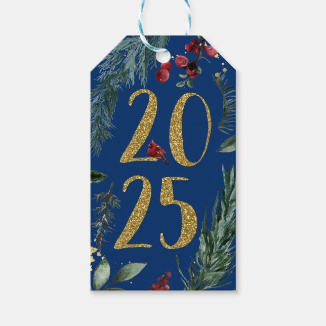 Étiquettes-cadeau Elégant Bleu Rustique 2025 Carte de Nouvel An (Devant)